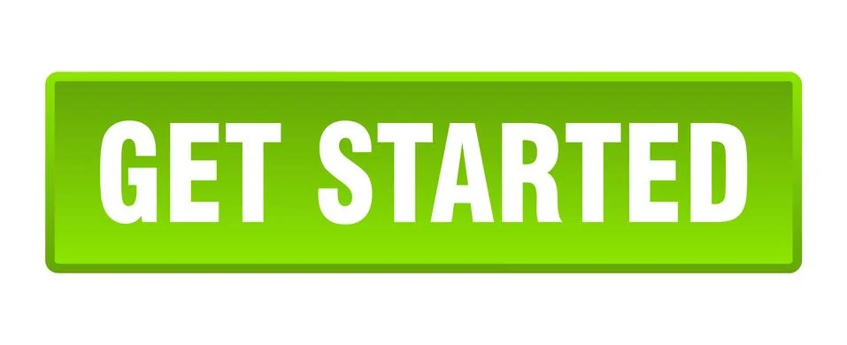 Get started button. get started square green push button Illustrazione stock