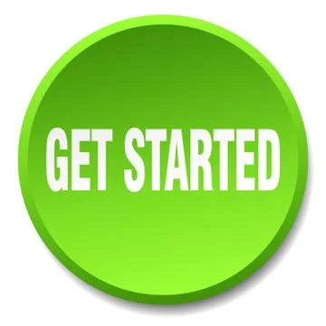 Get started green round flat isolated push button Illustrazione stock