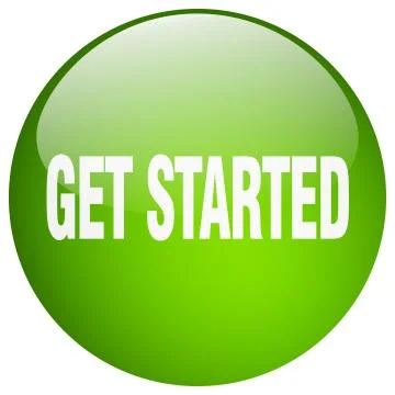 Get started green round gel isolated push button Illustrazione stock