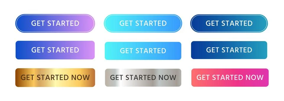 Get started now rectangle shape button web promotion opportunity element Stock Illustration