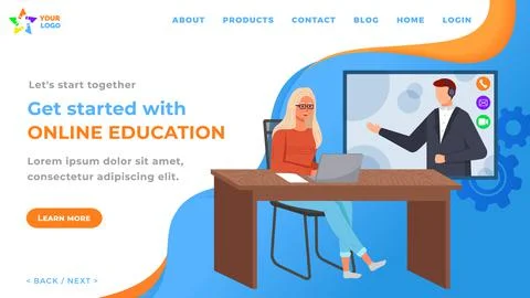 Get started with online education website. Woman studying via video meeting Stock Illustration