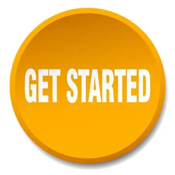 Get started orange round flat isolated push button Illustrazione stock