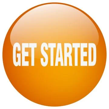 Get started orange round gel isolated push button Illustrazione stock