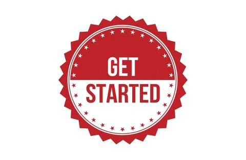 Get started red ribbon label banner. Stock Illustration