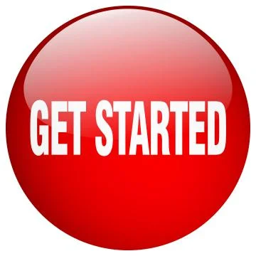 Get started red round gel isolated push button Illustrazione stock