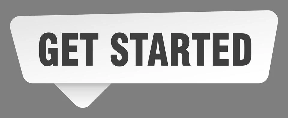 Get started sign. get started white sticker isolated on gray background Stock Illustration