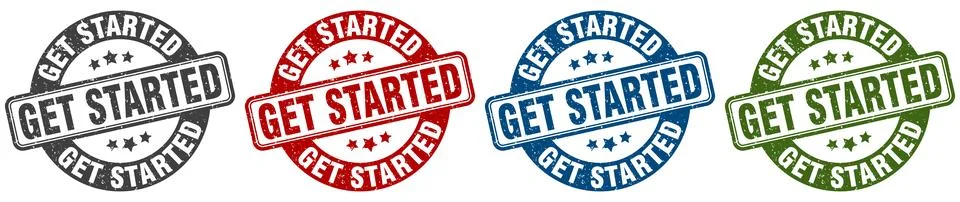 Get started stamp. get started round stamp set isolated on white background Stock Illustration