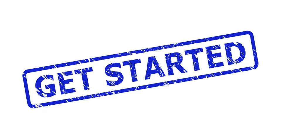 GET STARTED Stamp Seal with Corroded Texture and Rounded Rect Frame Stock Illustration