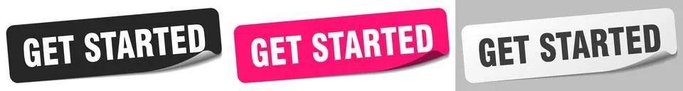 Get started sticker. get started sticker set on white background Stock Illustration