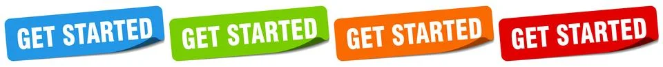 Get started sticker. get started sticker set on white background Stock Illustration