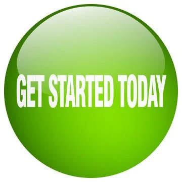 Get started today green round gel isolated push button Illustrazione stock
