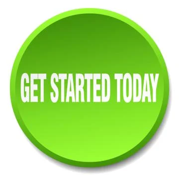 Get started today green round flat isolated push button Illustrazione stock