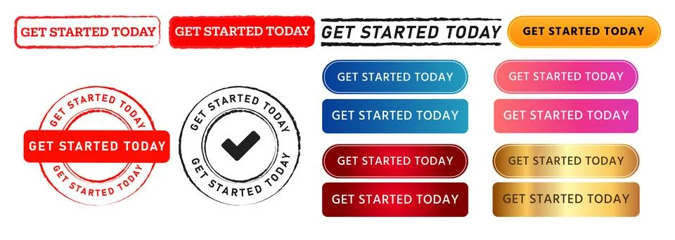Get started today rectangle circle stamp and button sign for join promotion Stock Illustration