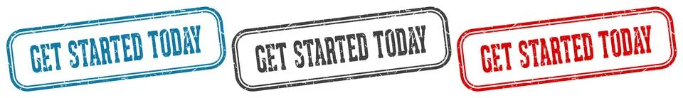 Get started today stamp. get started today rectangular stamp set isolated o.. Stock Illustration