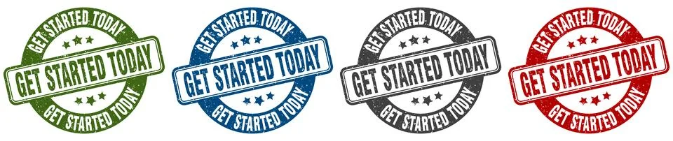 Get started today stamp. get started today round stamp set isolated on whit.. Stock Illustration