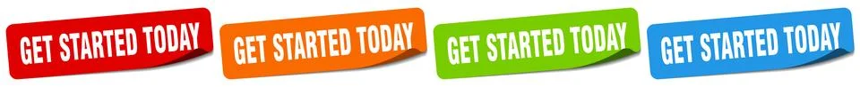 Get started today sticker. get started today sticker set on white background Stock Illustration