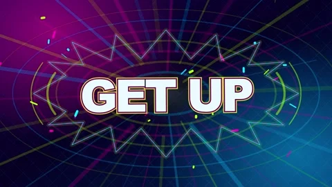 Get up text with energetic flashes and bold comic contours Stock Footage 344809625