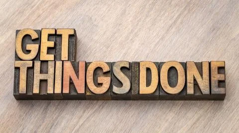 Get things done - word abstract in wood type Stock Photos