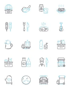 Get-together linear icons set. Socializing, Gathering, Meet-up, Reunion Stock Illustration