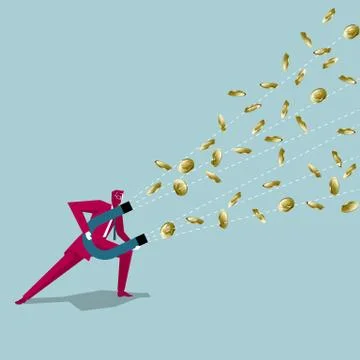 Get wealth using magnets. Isolated on blue background. 스톡 일러스트