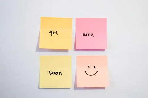 Get well soon on sticky notes. Motivational for personal development, Stock Photos