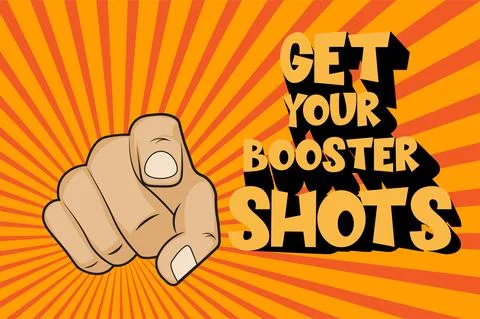 Get Your Booster shots vector / EPS comic illustration on a sunburst backgrou Stock Illustration