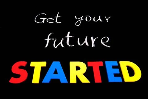 Get your future started Get your future started. Colorful words on blackbo... Foto stock