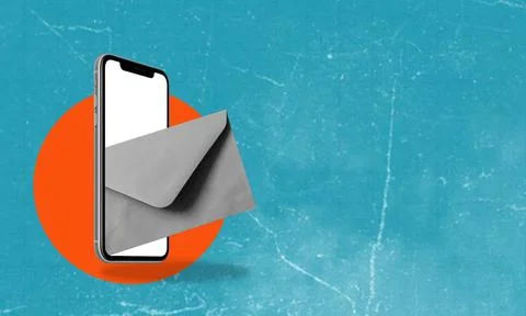 Get Your Message Out. Artistic collage with smartphone and envelope. Stock Illustration