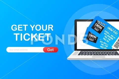 Get your ticket online. Cinema movie ticket online order concept. Vector illu Stock Illustration
