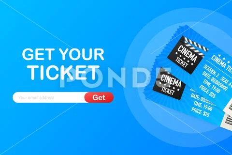 Get your ticket online. Cinema movie ticket online order concept. Vector illu Stock Illustration