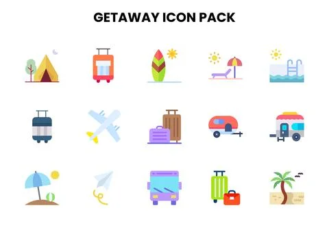 Getaway Flat Vector Icons Pack Stock Illustration