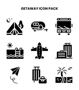 Getaway Glyph Bundle Icons Pack Stock Illustration