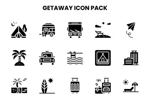 Getaway Glyph Bundle Icons Pack Stock Illustration