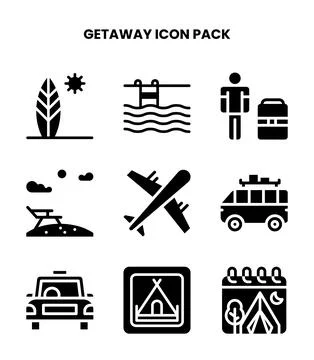 Getaway Glyph Graphics Icons Pack Stock Illustration