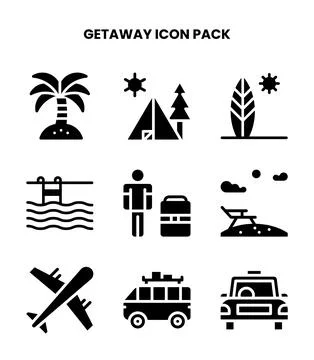 Getaway Glyph Icons Pack Stock Illustration