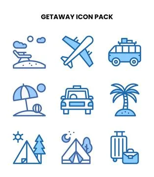 Getaway Two Colour Vector Icons Pack Stock Illustration