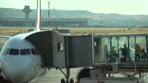 Getting off an airplane Stock Footage 68316819