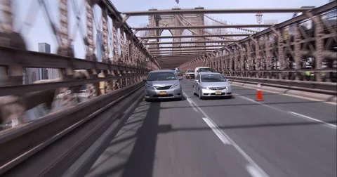 Getting off the Brooklyn Bridge into Brooklyn Heights Stock Footage 51239359
