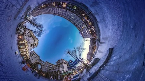 Getting Dark on Khreshchatyk Hole Planet 360 Degree Kiev Sights Springtime View 動画素材 74753379