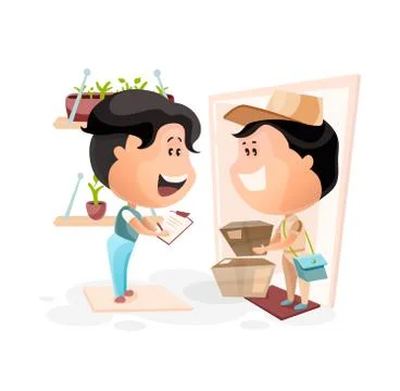 Getting an delivered order from a courier. Stock Illustration