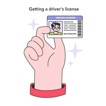 Getting a driver license. Hand holding driver license ID card. Teenager Stock Illustration