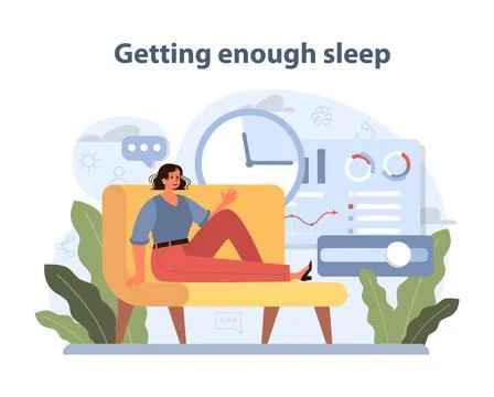 Getting Enough Sleep scene. A calm atmosphere with a woman relaxing on a couch. Ilustração Stock