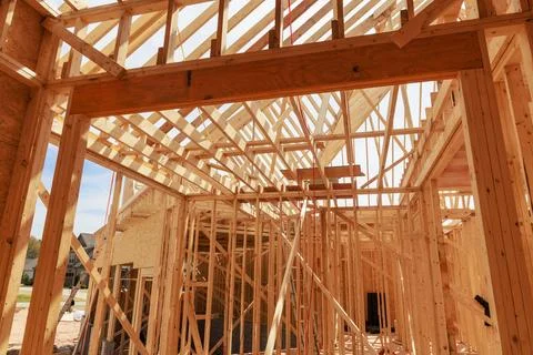 Getting the framework for new house up and running. Stock Photos
