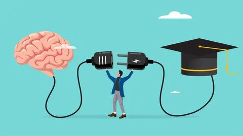 Getting higher education with knowledge or science, man connect plug with h.. Stock Illustration