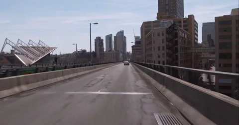 Getting off the Manhattan Bridge into Brooklyn Stock Footage 51250385