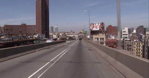 Getting off the Manhattan Bridge into Chinatown Stock Footage 51261175