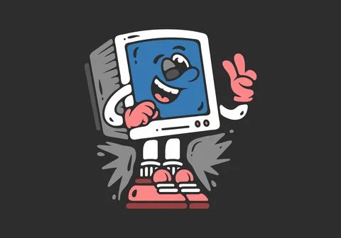 Getting old no problem. Box monitor character with happy expression, illust.. Stock Illustration