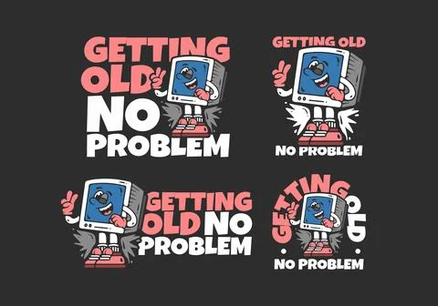 Getting old no problem. Box monitor character with happy expression, illust.. Stock Illustration