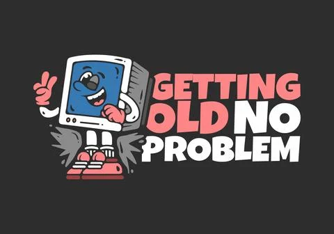 Getting old no problem. Box monitor character with happy expression, illust.. Stock Illustration