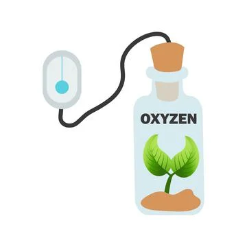 Getting oxygen from green plant inside of a glass bottle with a oxygen mask,  Stock Illustration